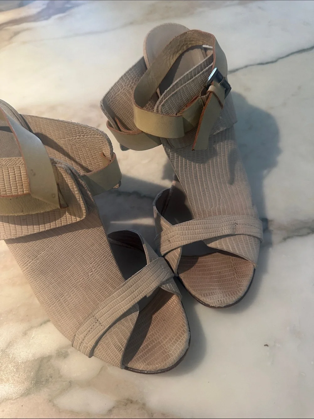 Zero + Maria Cornejo Cream Textured Wedge Sandals with Ankle Strap